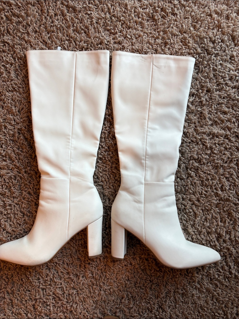 Windsor White Knee-High Block Heel Boots